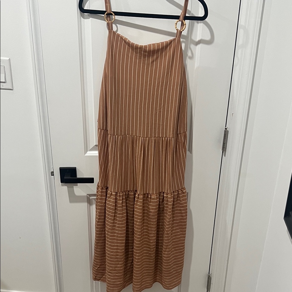 Topshop Tan and White Stripe Midi Dress Women's Size 12